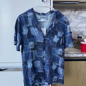 WeWoreWhat Blue Casual Button Down Shirt Artistic Design